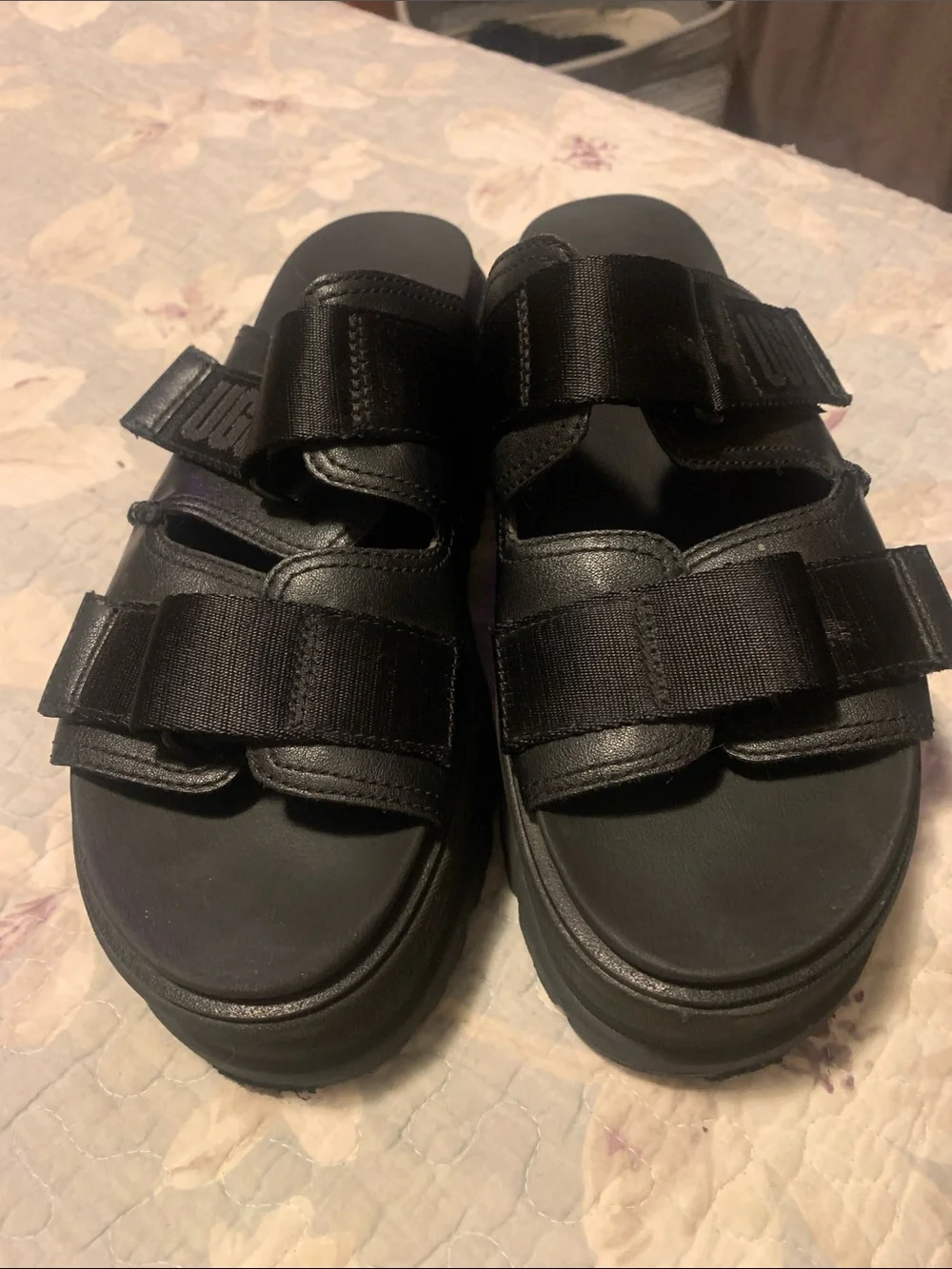 UGG Women’s Black Double Strap Platform Sandals Size 9